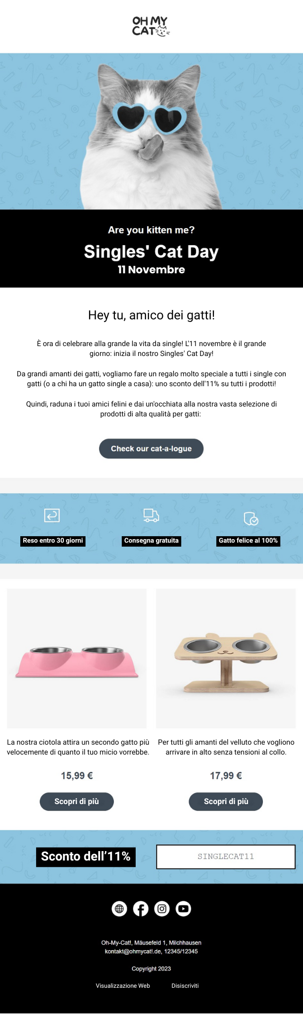 Esempio di newsletter fatta con rapidmail per il Single Day da un negozio di animali